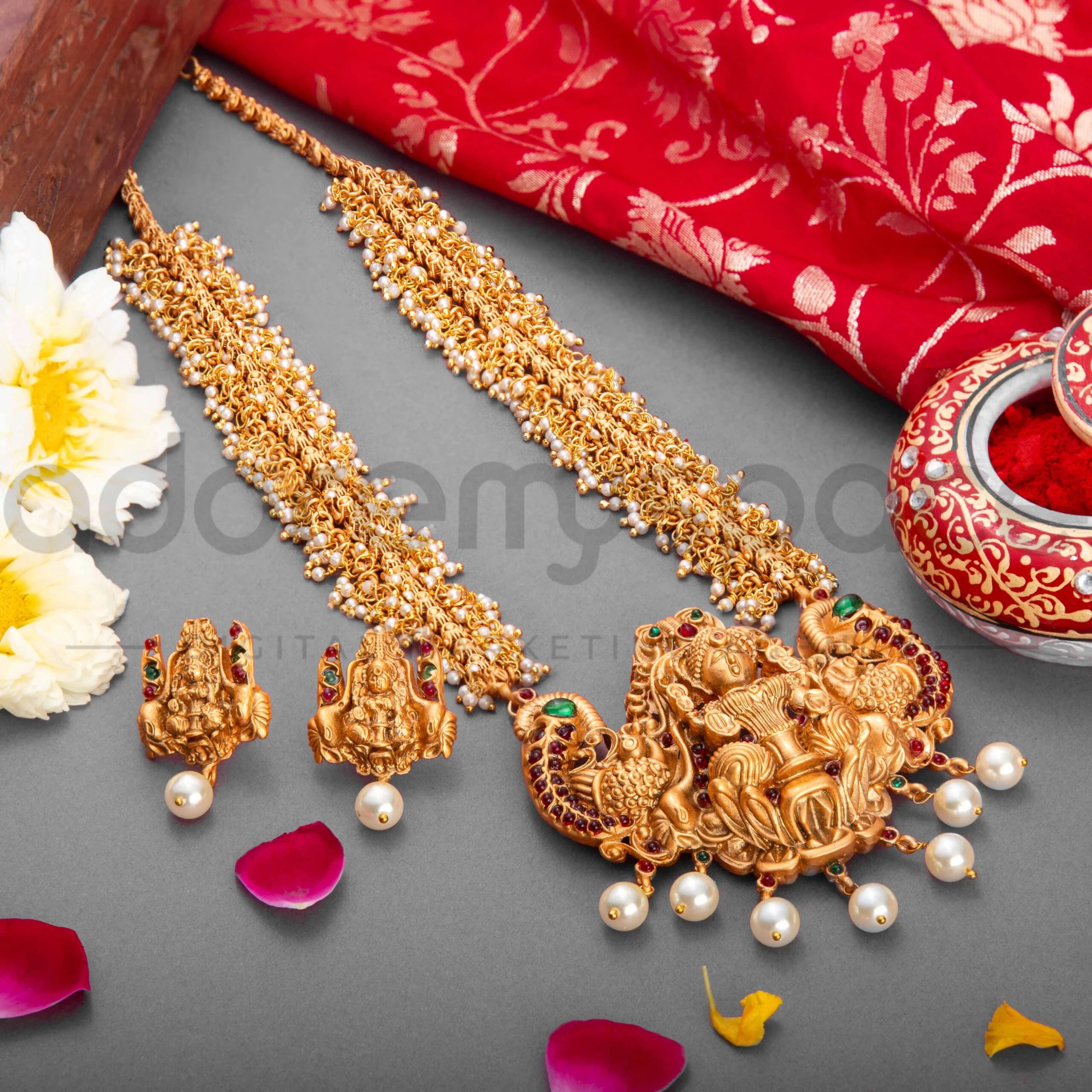 Close-up of jewellery in a polished, professional photoshoot